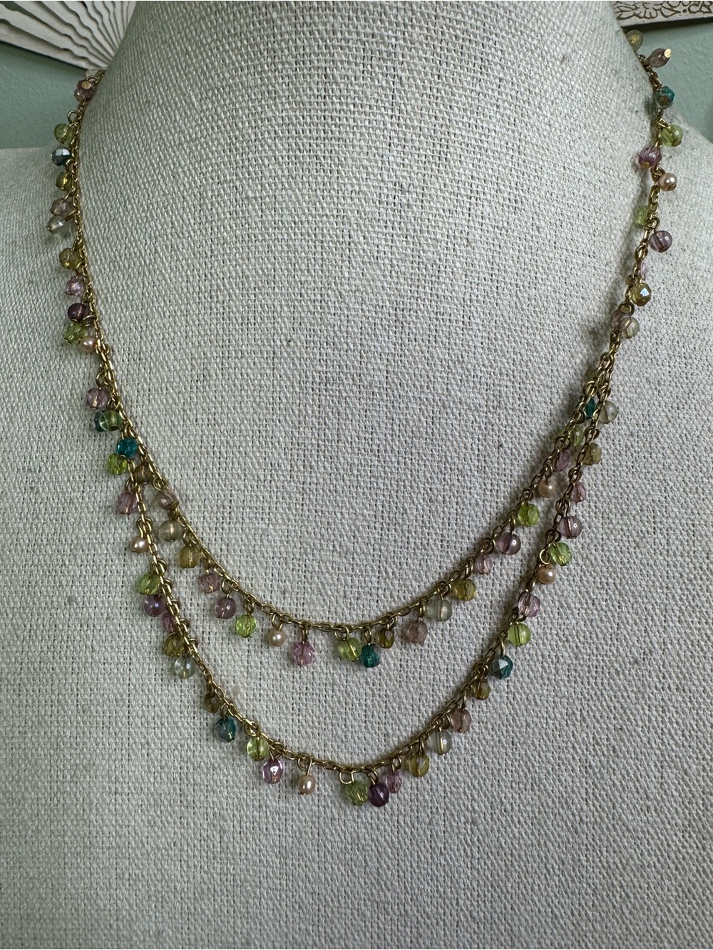 Delicate Glass Beaded Necklace Gold Tone Pastel Multicolour Girlie Fairycore